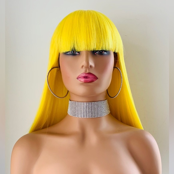 This Pretty “Put On & Go” Yellow Synthetic Wig with Bangs for Anime/Halloween.. - Picture 5 of 6